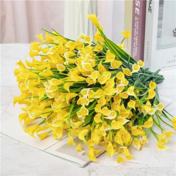 20 Bundles Artificial Flowers for Outdoors Fake Calla Lily Flowers, Yellow - Picture 4 of 7